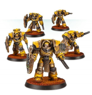 IMPERIAL FISTS CATAPHRACTII TERMINATORS WITH STORM SHIELDS